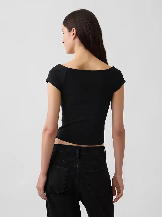 Closeknit Jersey Off-Shoulder Crop T-Shirt