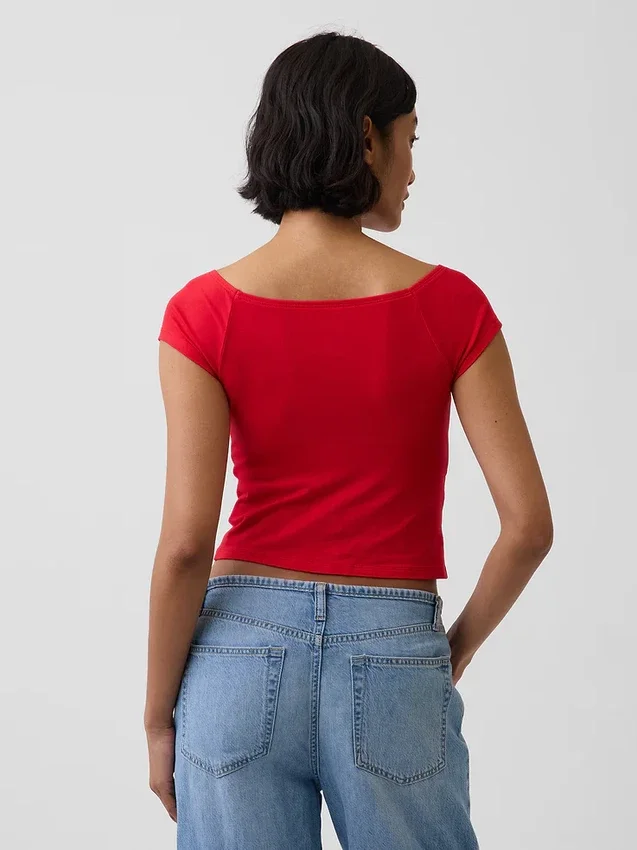 Closeknit Jersey Off-Shoulder Crop T-Shirt