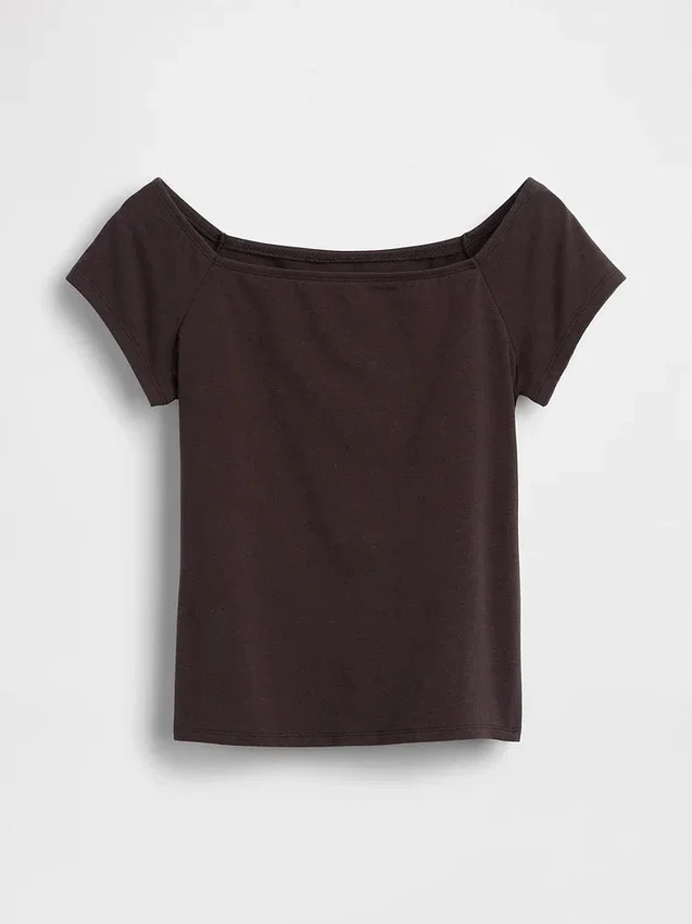 Closeknit Jersey Off-Shoulder Crop T-Shirt