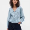 Collared V-Neck Peplum Top
