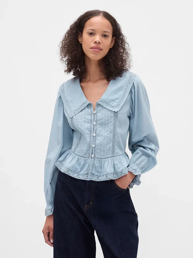 Collared V-Neck Peplum Top