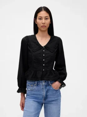 Collared V-Neck Peplum Top