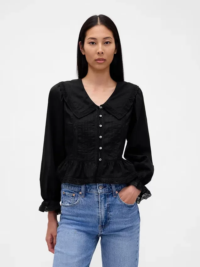 Collared V-Neck Peplum Top