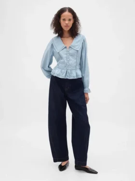 Collared V-Neck Peplum Top