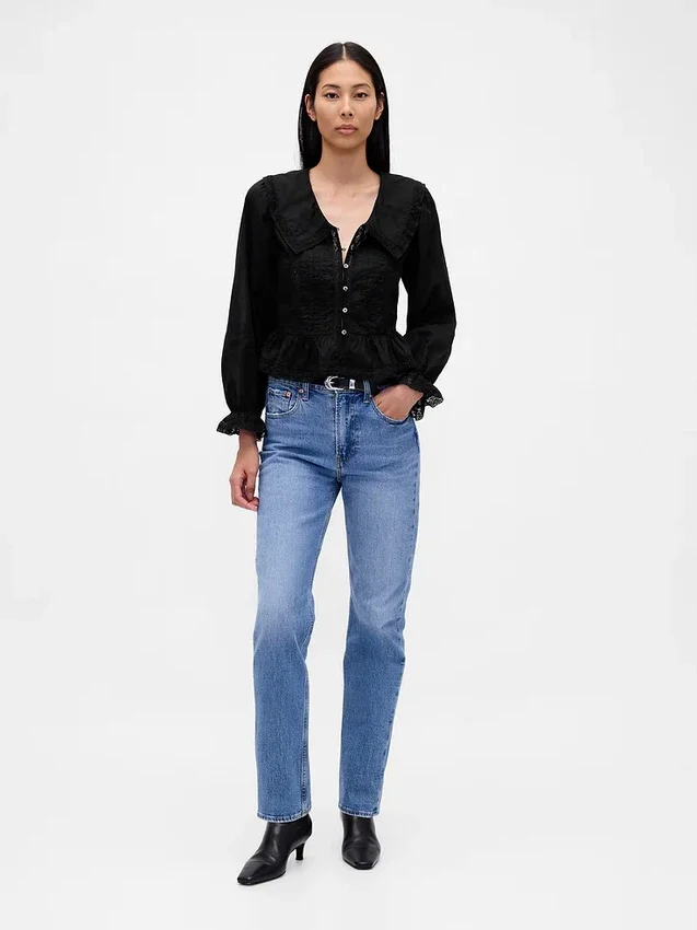 Collared V-Neck Peplum Top
