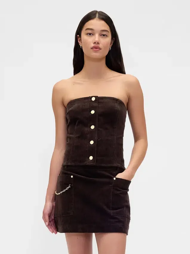 Corduroy Strapless Crop Vest