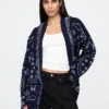 Cotton-Blend Fringe Shawl Cardigan