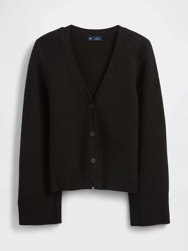 Cotton-Blend Relaxed V-Neck Cardigan Sweater