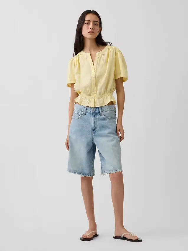 Cotton Gauze Crop Peplum Top