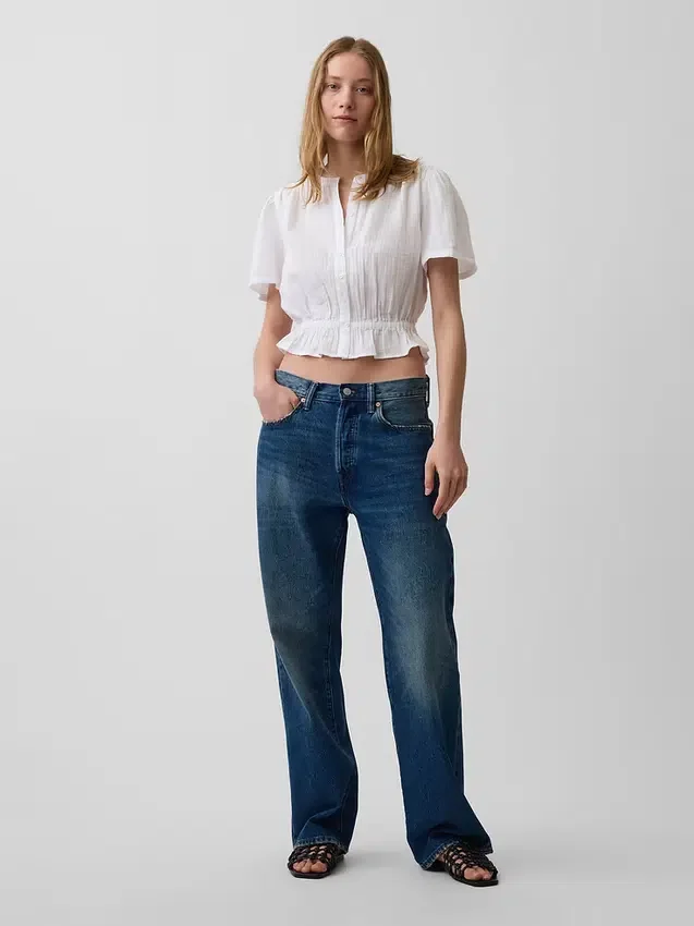 Cotton Gauze Crop Peplum Top
