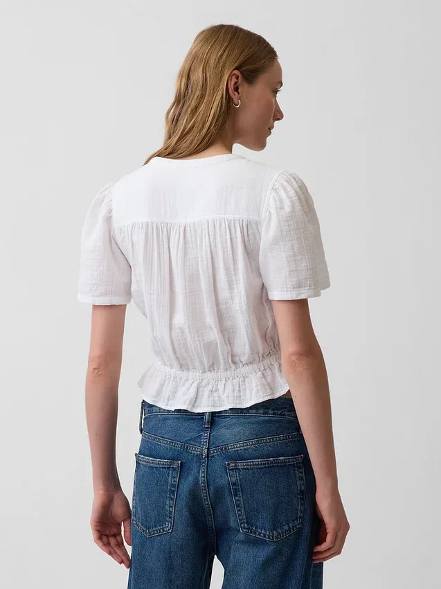 Cotton Gauze Crop Peplum Top