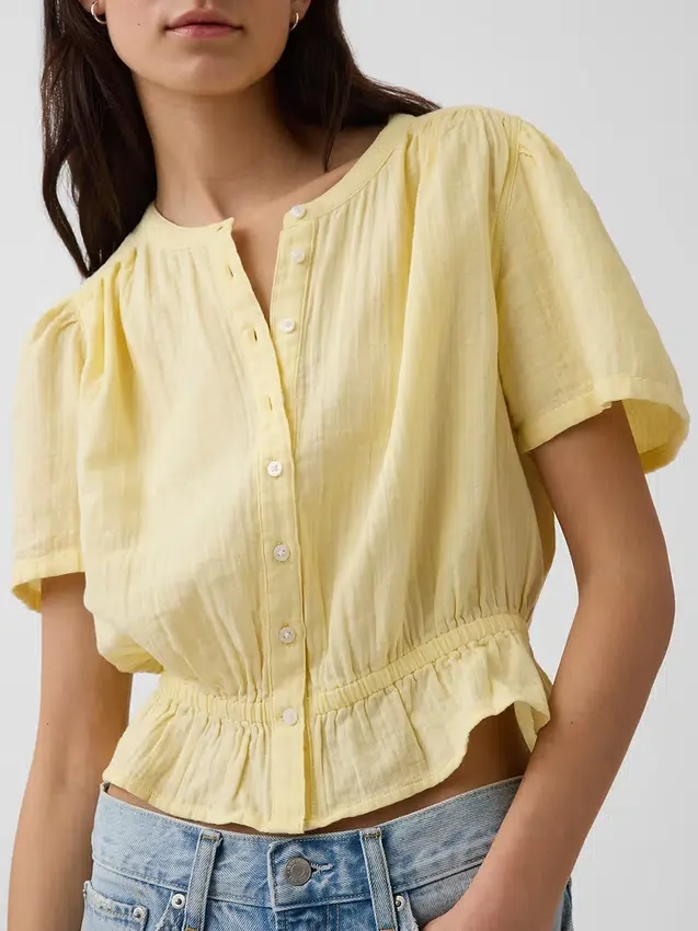 Cotton Gauze Crop Peplum Top