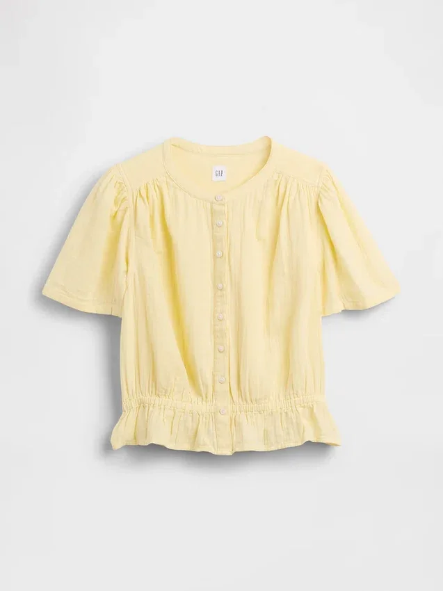 Cotton Gauze Crop Peplum Top