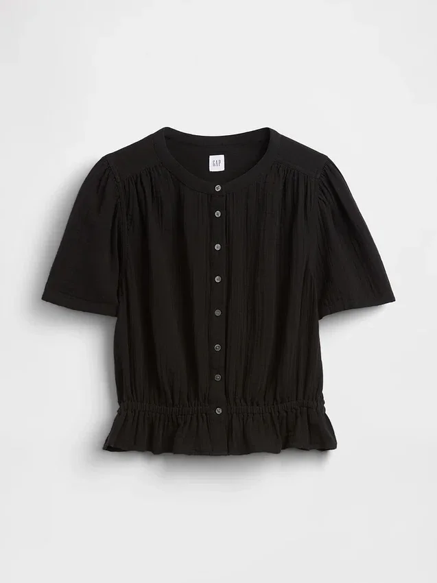Cotton Gauze Crop Peplum Top