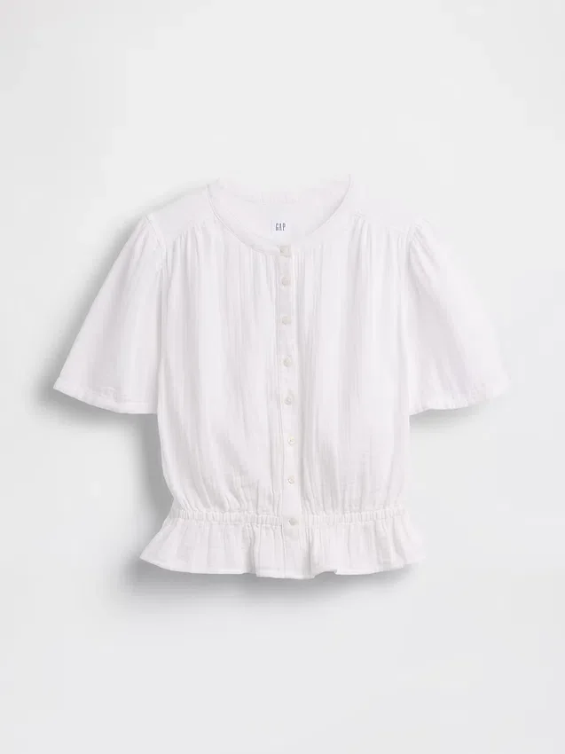 Cotton Gauze Crop Peplum Top