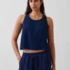 Cotton Gauze Denim Crop Shell Tank Top