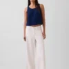 Cotton Gauze Denim Crop Shell Tank Top