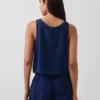 Cotton Gauze Denim Crop Shell Tank Top