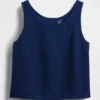Cotton Gauze Denim Crop Shell Tank Top