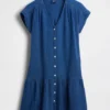 Cotton Gauze Denim Drop-Waist Mini Shirtdress