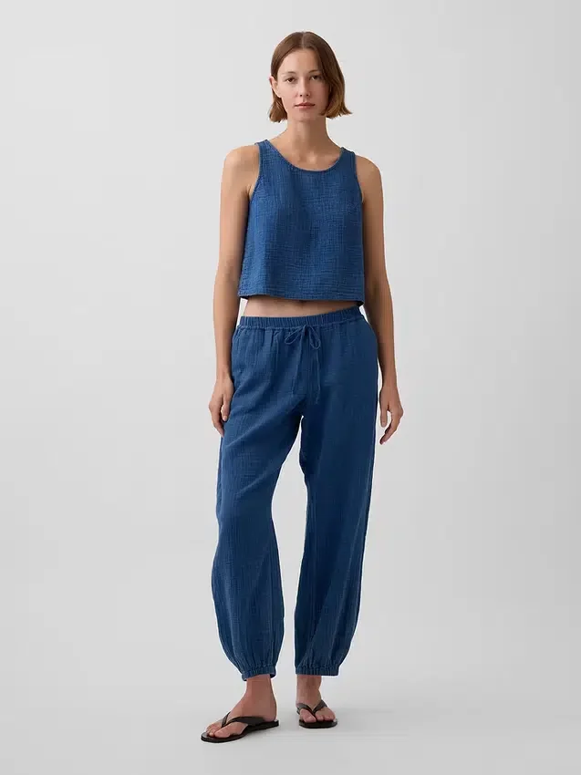 Cotton Gauze Denim Easy Barrel Joggers