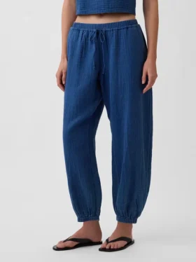 Cotton Gauze Denim Easy Barrel Joggers