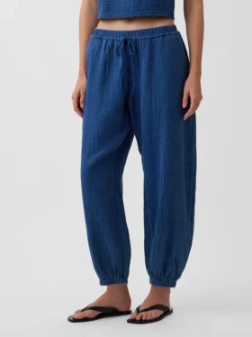 Cotton Gauze Denim Easy Barrel Joggers