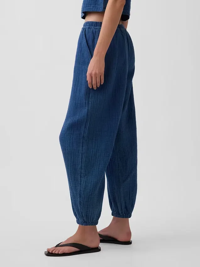 Cotton Gauze Denim Easy Barrel Joggers