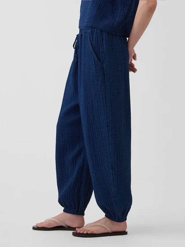 Cotton Gauze Denim Easy Barrel Joggers