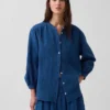 Cotton Gauze Denim Oversized Collarless Shirt