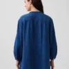 Cotton Gauze Denim Oversized Collarless Shirt