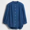 Cotton Gauze Denim Oversized Collarless Shirt