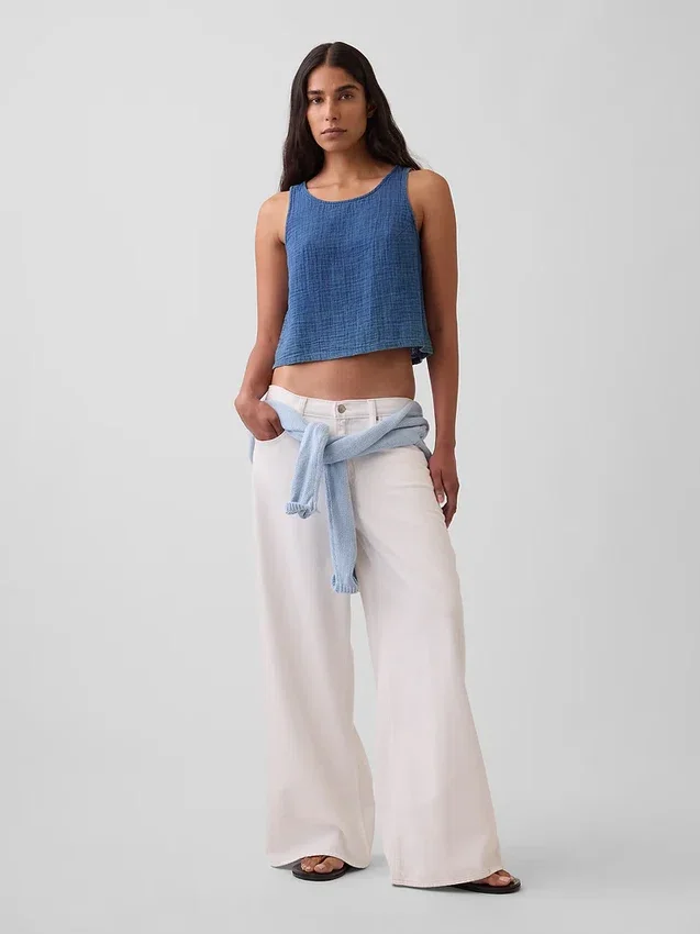 Cotton Gauze Denim Shell Tank Top