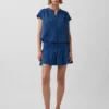 Cotton Gauze Denim Smocked-Waist Mini Skort