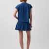 Cotton Gauze Denim Smocked-Waist Mini Skort