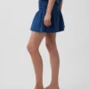 Cotton Gauze Denim Smocked-Waist Mini Skort