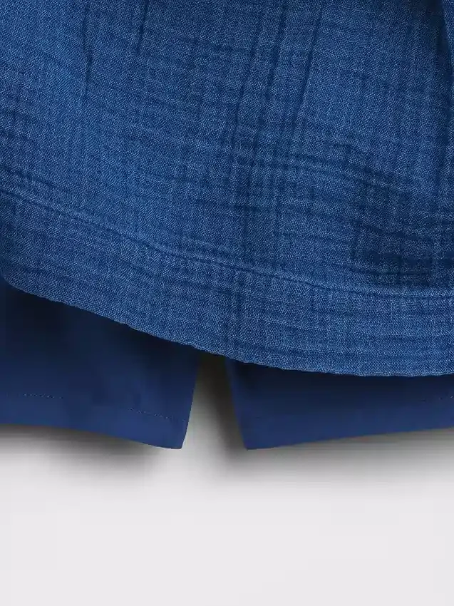Cotton Gauze Denim Smocked-Waist Mini Skort