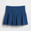 Cotton Gauze Denim Smocked-Waist Mini Skort