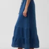 Cotton Gauze Denim Tiered Easy Maxi Skirt
