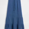 Cotton Gauze Denim Tiered Easy Maxi Skirt