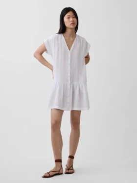 Cotton Gauze Drop-Waist Shirtdress