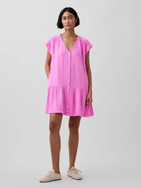 Cotton Gauze Drop-Waist Shirtdress
