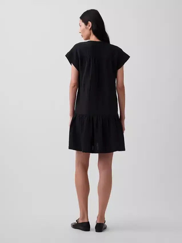 Cotton Gauze Drop-Waist Shirtdress