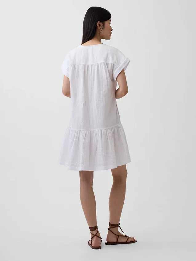 Cotton Gauze Drop-Waist Shirtdress