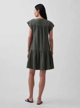 Cotton Gauze Drop-Waist Shirtdress
