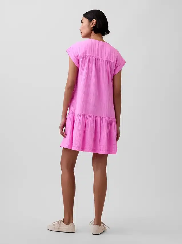 Cotton Gauze Drop-Waist Shirtdress