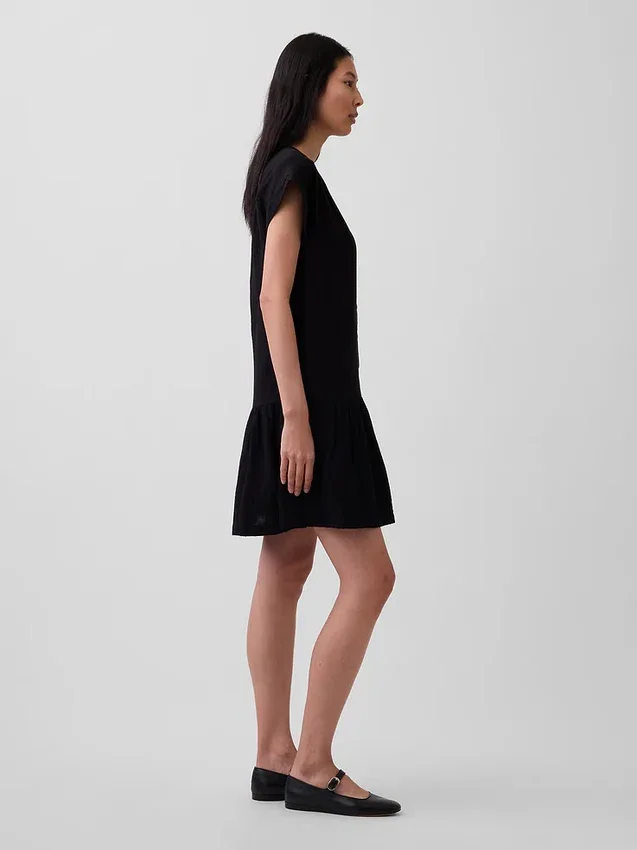 Cotton Gauze Drop-Waist Shirtdress