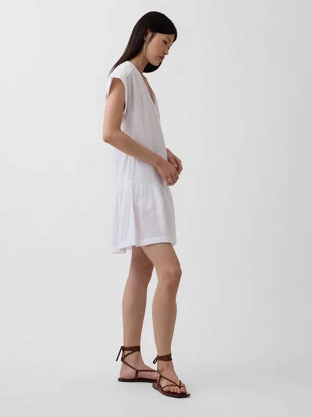 Cotton Gauze Drop-Waist Shirtdress