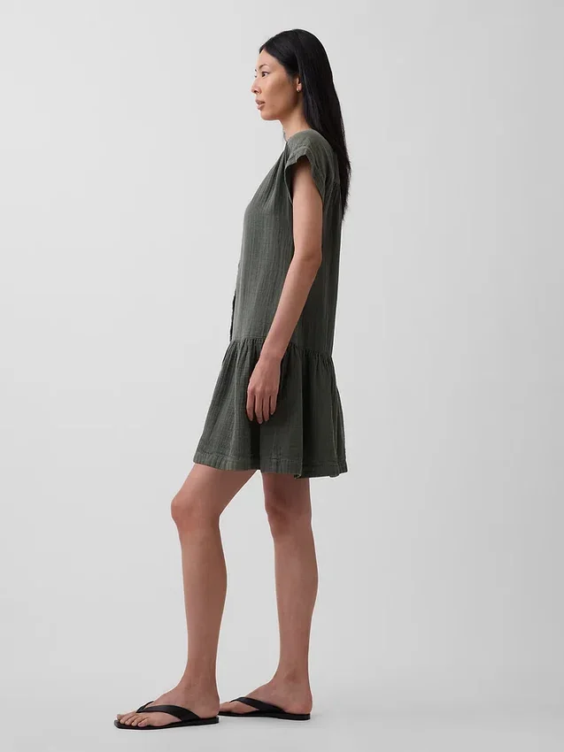 Cotton Gauze Drop-Waist Shirtdress