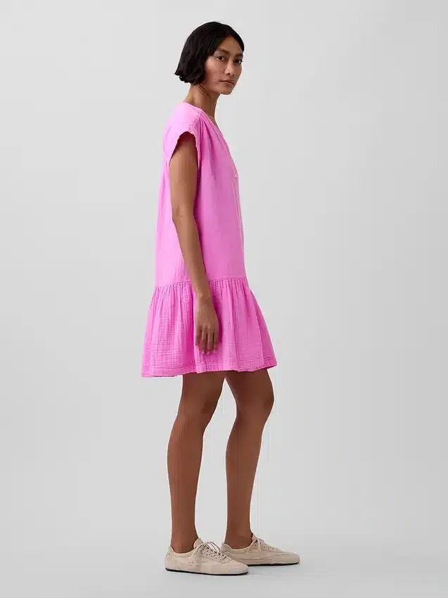 Cotton Gauze Drop-Waist Shirtdress
